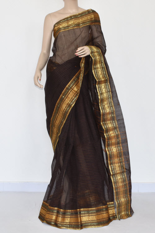 Black Handwoven Tant Cotton Saree 17359