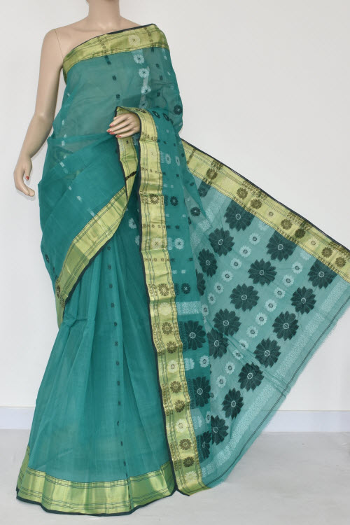 Sea Green Handwoven Tant Cotton Saree 17365