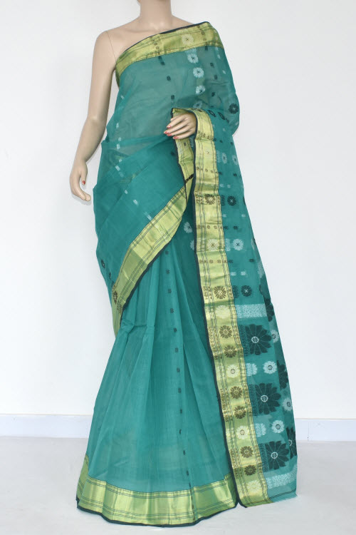 Sea Green Handwoven Tant Cotton Saree 17365
