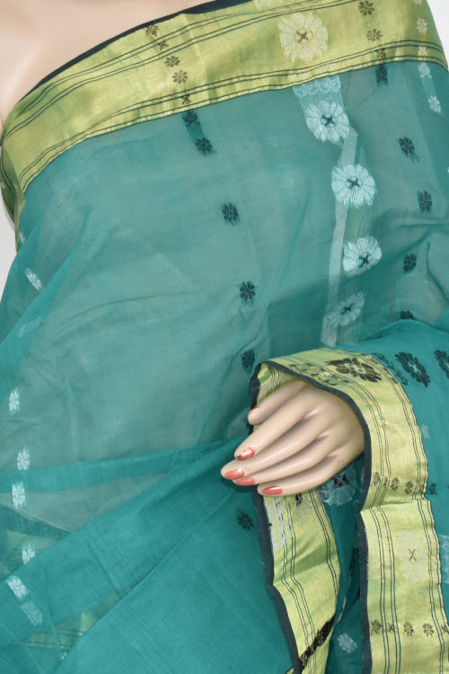Sea Green Handwoven Tant Cotton Saree 17365