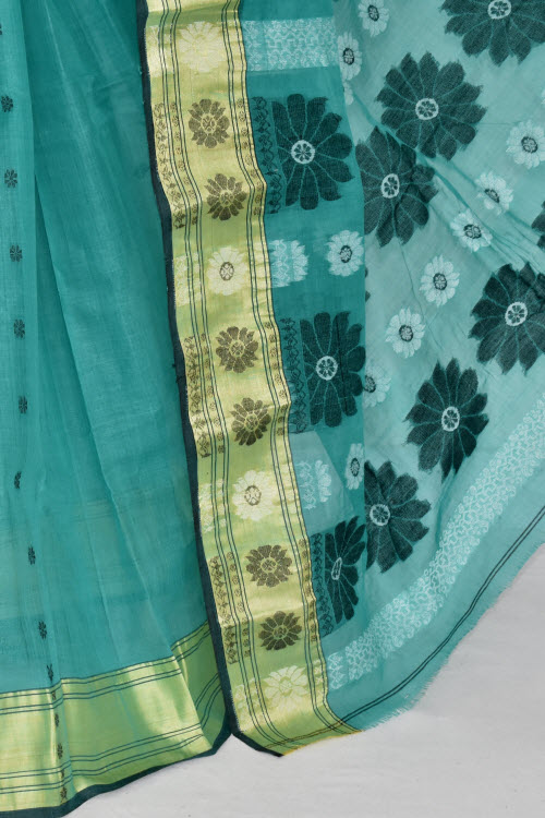 Sea Green Handwoven Tant Cotton Saree 17365