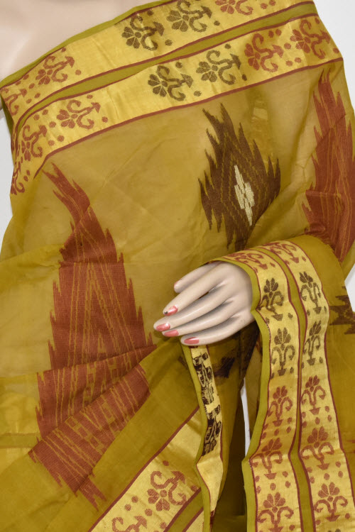 Mehndi Green Handwoven Tant Cotton Saree 17366