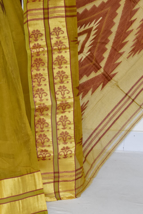 Mehndi Green Handwoven Tant Cotton Saree 17366