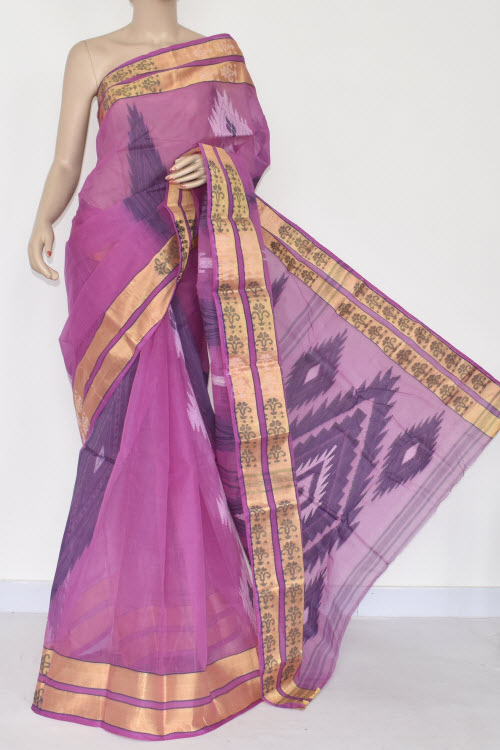 Pink Handwoven Tant Cotton Saree 17367
