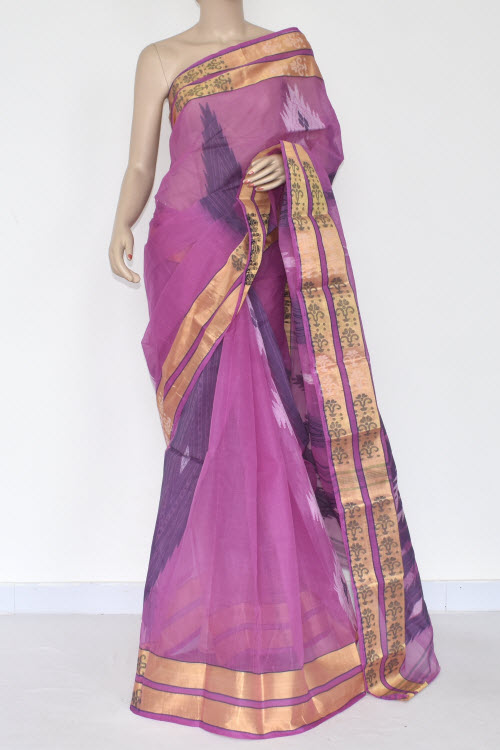 Pink Handwoven Tant Cotton Saree 17367
