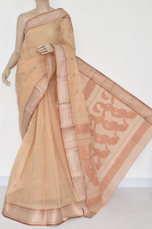 Fawn Handwoven Tant Cotton Saree 17372