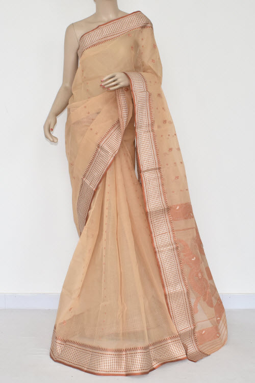 Fawn Handwoven Tant Cotton Saree 17372