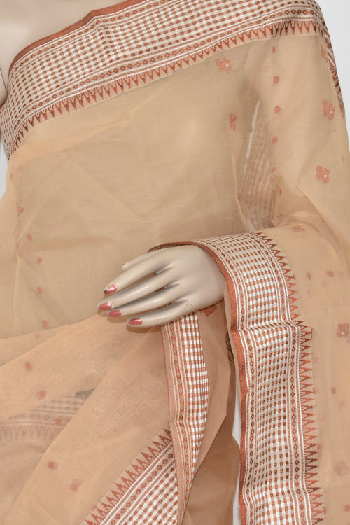 Fawn Handwoven Tant Cotton Saree 17372