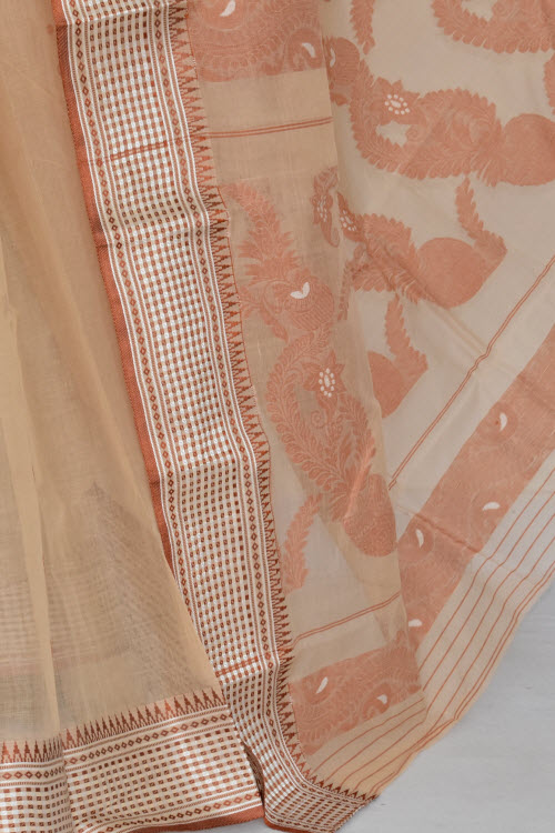 Fawn Handwoven Tant Cotton Saree 17372