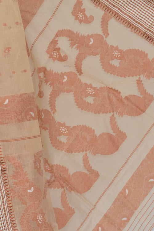 Fawn Handwoven Tant Cotton Saree 17372