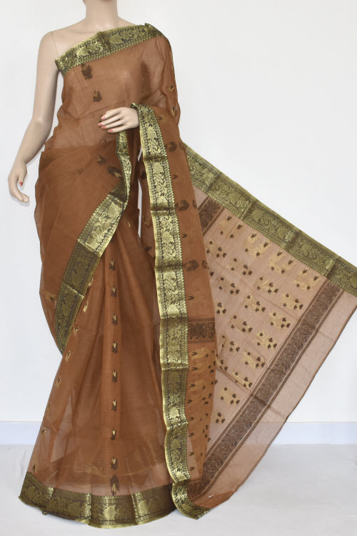 Brown Handwoven Tant Cotton Saree 17373
