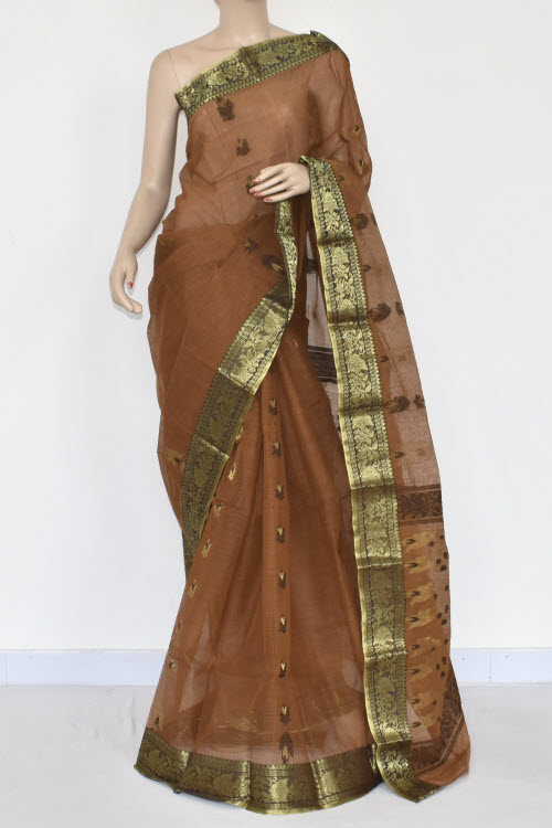 Brown Handwoven Tant Cotton Saree 17373
