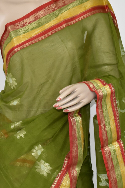 Mehndi Green Handwoven Tant Cotton Saree 17374