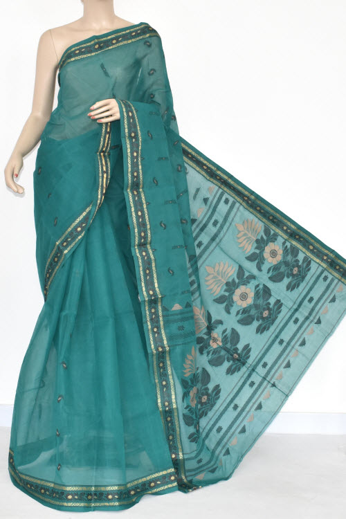 Sea Green Handwoven Tant Cotton Saree 17375