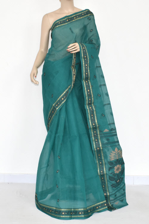 Sea Green Handwoven Tant Cotton Saree 17375