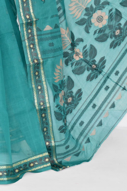 Sea Green Handwoven Tant Cotton Saree 17375