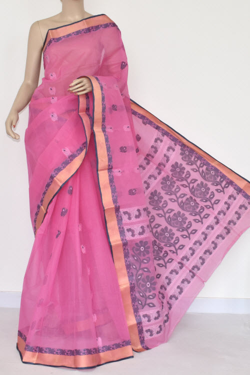 Pink Handwoven Tant Cotton Saree 17376