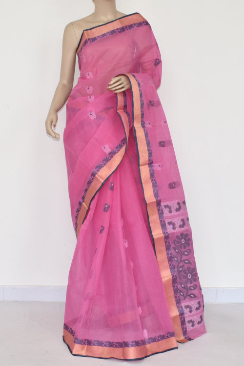Pink Handwoven Tant Cotton Saree 17376