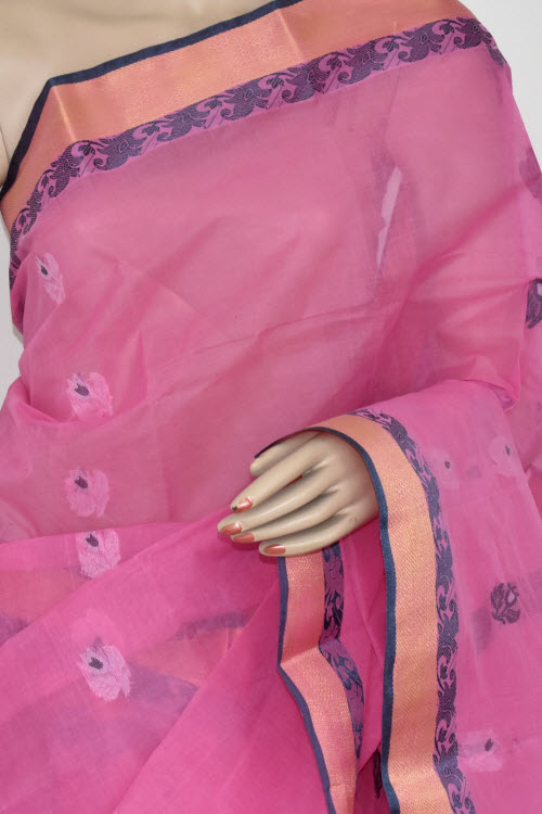 Pink Handwoven Tant Cotton Saree 17376