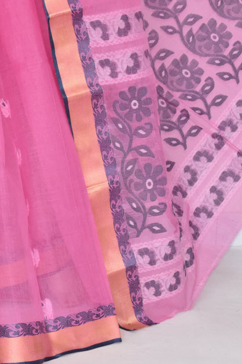 Pink Handwoven Tant Cotton Saree 17376
