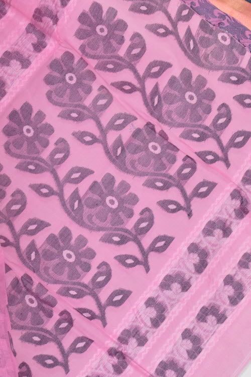 Pink Handwoven Tant Cotton Saree 17376