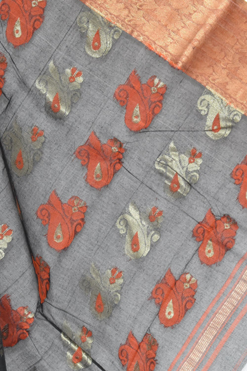 Black Handwoven Tant Cotton Saree 17383