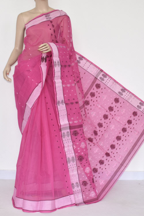 Pink Handwoven Tant Cotton Saree 17387