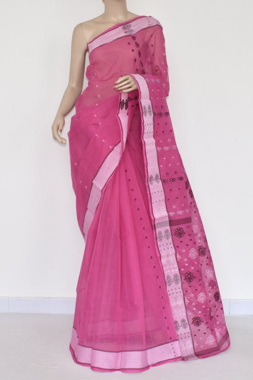 Pink Handwoven Tant Cotton Saree 17387
