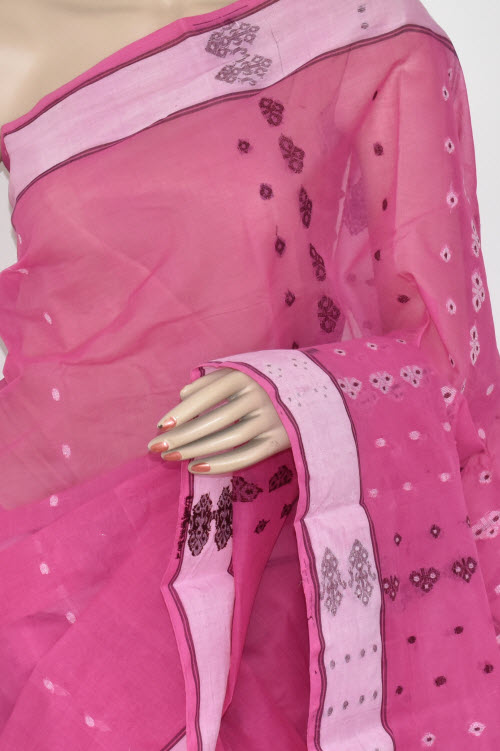 Pink Handwoven Tant Cotton Saree 17387