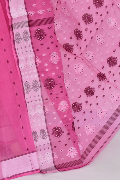 Pink Handwoven Tant Cotton Saree 17387