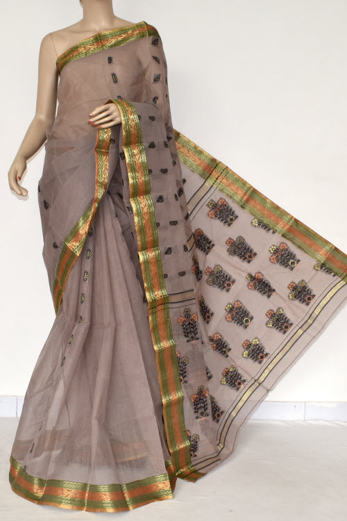 Light Chocolate Handwoven Tant Cotton Saree