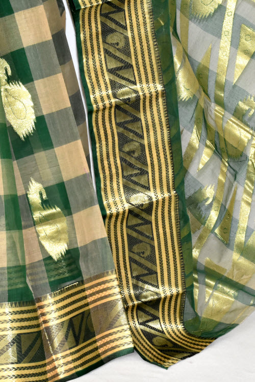 Green-Fawn Handwoven Tant Cotton Saree 17400