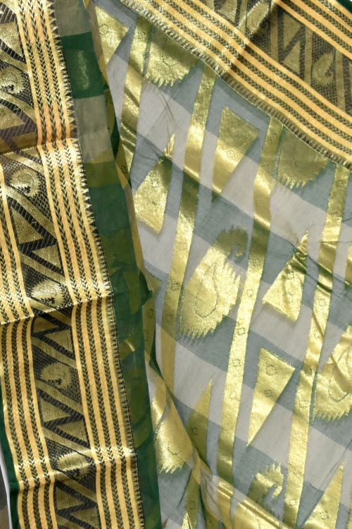 Green-Fawn Handwoven Tant Cotton Saree 17400