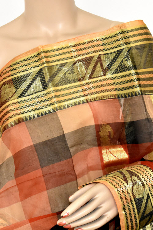 Red-Black Handwoven Tant Cotton Saree 17401