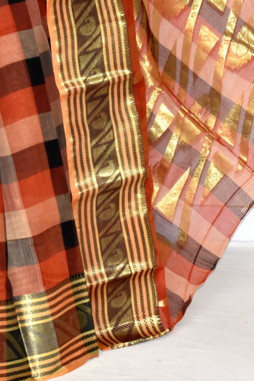 Red-Black Handwoven Tant Cotton Saree 17401