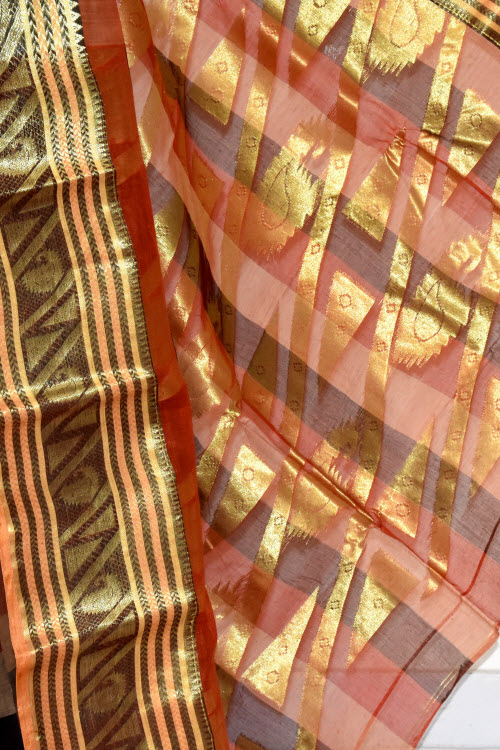 Red-Black Handwoven Tant Cotton Saree 17401