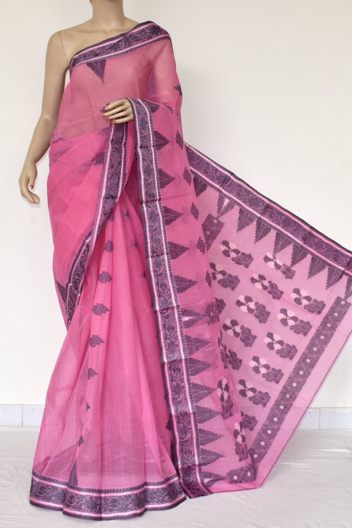 Pink Handwoven Tant Cotton Saree 17411