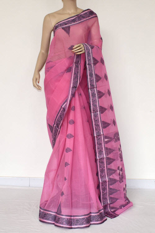 Pink Handwoven Tant Cotton Saree 17411
