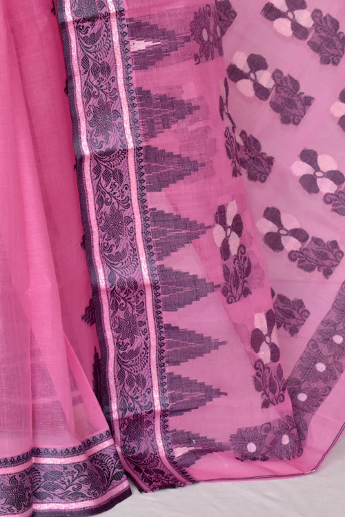 Pink Handwoven Tant Cotton Saree 17411