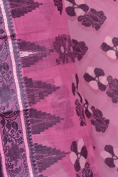 Pink Handwoven Tant Cotton Saree 17411
