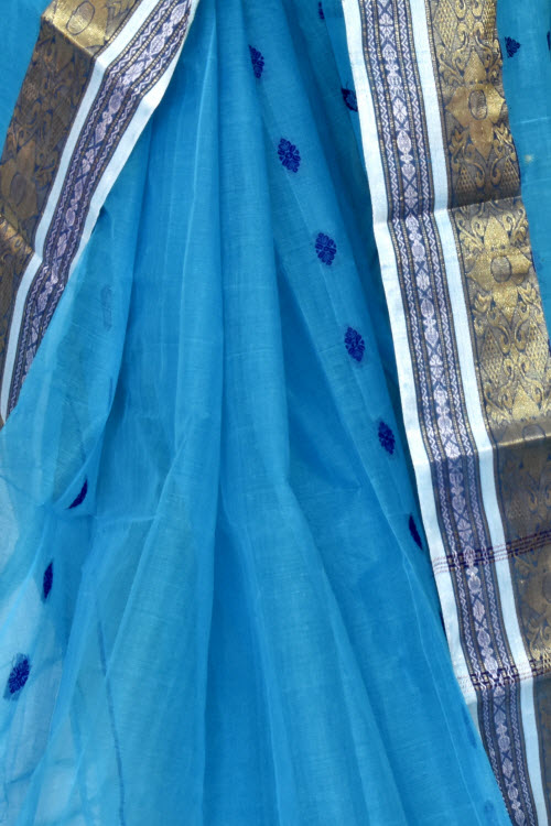 Pherozi Blue Handwoven Tant Cotton Saree 17416