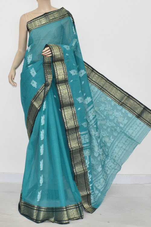 Sea Green Handwoven Tant Cotton Saree 17420