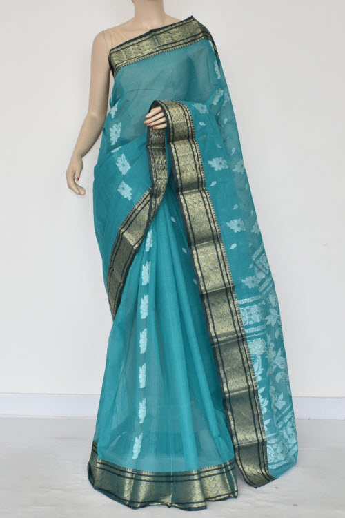 Sea Green Handwoven Tant Cotton Saree 17420