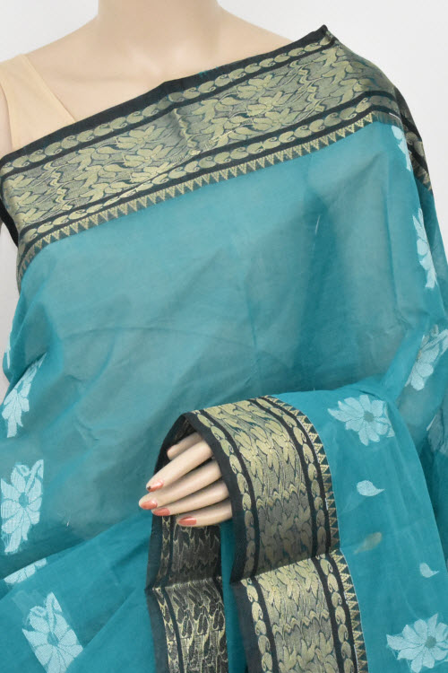 Sea Green Handwoven Tant Cotton Saree 17420