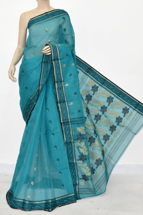 Sea Green Handwoven Tant Cotton Saree 17423