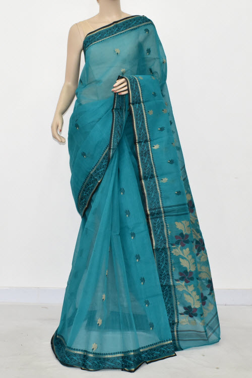 Sea Green Handwoven Tant Cotton Saree 17423