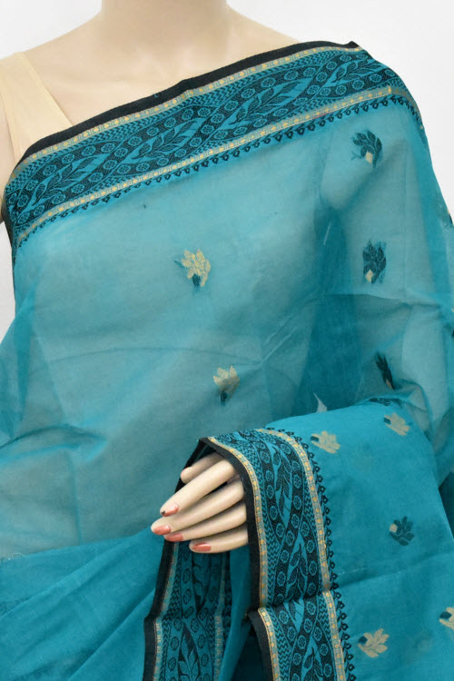 Sea Green Handwoven Tant Cotton Saree 17423