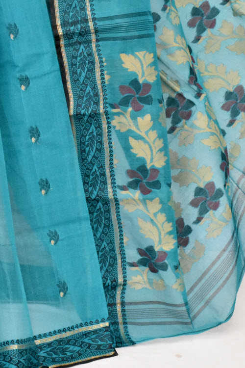 Sea Green Handwoven Tant Cotton Saree 17423