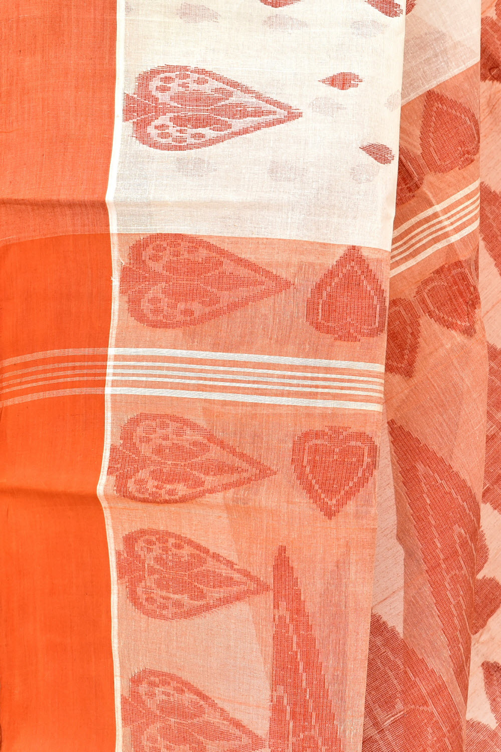Off White-Rust Handwoven Tant Cotton Saree 17430