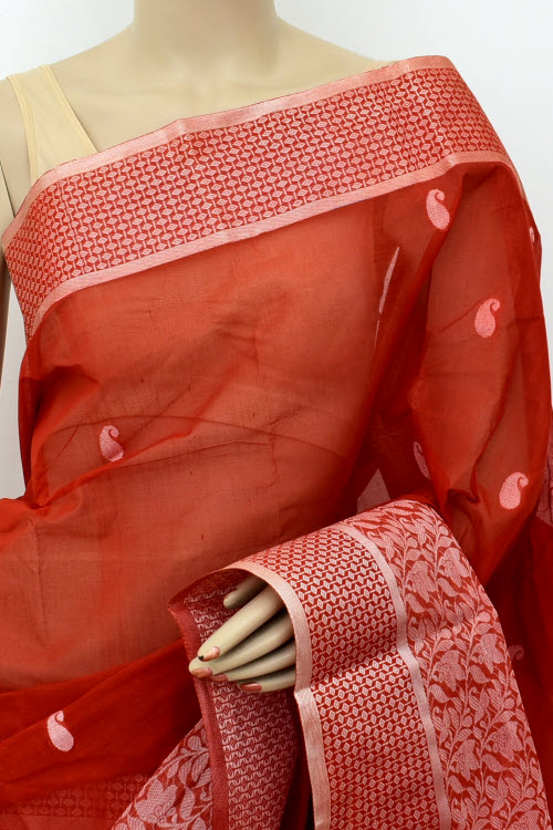 Rust Handwoven Tant Cotton Saree 17436